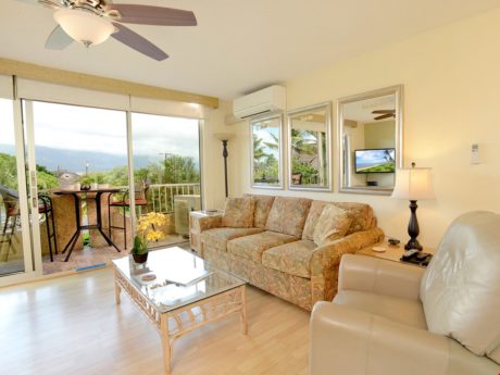 Welcome to Nani Kai Hale 303 - Settle into the comfortable living room furniture, make plans for the day, and enjoy spending time with friends and family.