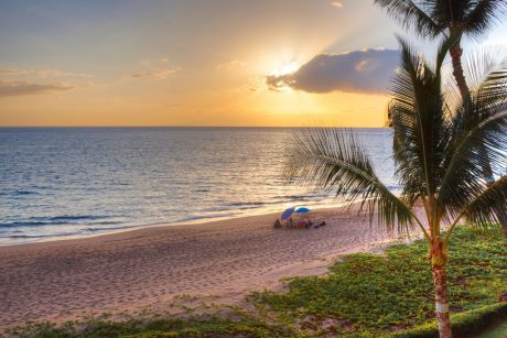 Enjoy spectacular sunsets from the sandy shores of Kamaole Beach 2.