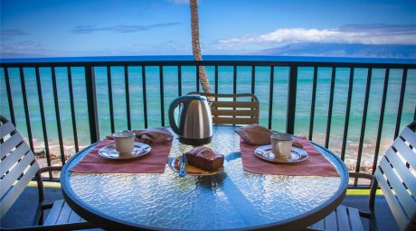 Our favorite place to dine is right here on our oceanfront lanai!