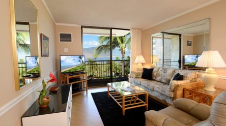 Welcome to This Bright, Airy, Well-furnished Ocean-View Condo, Kauhale Makai 506! - There's room for everyone to gather in the living room for games, TV, or to watch the beautiful sunsets! The sofa unfolds into a bed for two, giving some lucky couple ocean views!