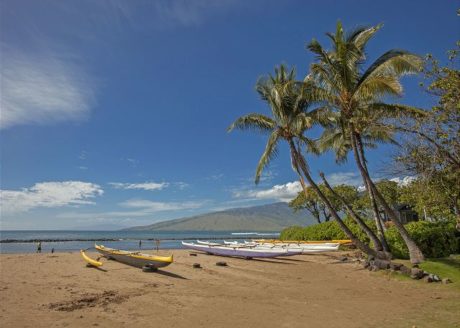 Kihei Bay Surf is across the street from this white sandy beach
