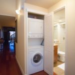 Fresh and Clean! - A stacked washer/dryer allows you to do laundry in the home, so you don't have to seek out a laundromat late at night.