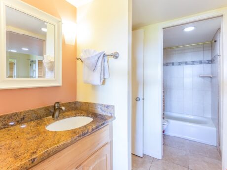 Primary Bathroom - A fully loaded bathroom has elegant granite countertops, and full sized shower.