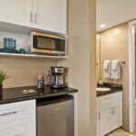 A Mini Kitchen - A mini fridge, a microwave, and a coffee maker, what more do you need?