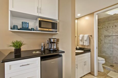 A Mini Kitchen - A mini fridge, a microwave, and a coffee maker, what more do you need?