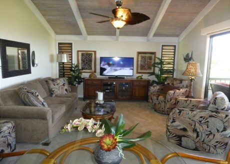 Great Room w/ Vaulted Ceiling, Ceiling Fans, Sofabed & Comfy Swi